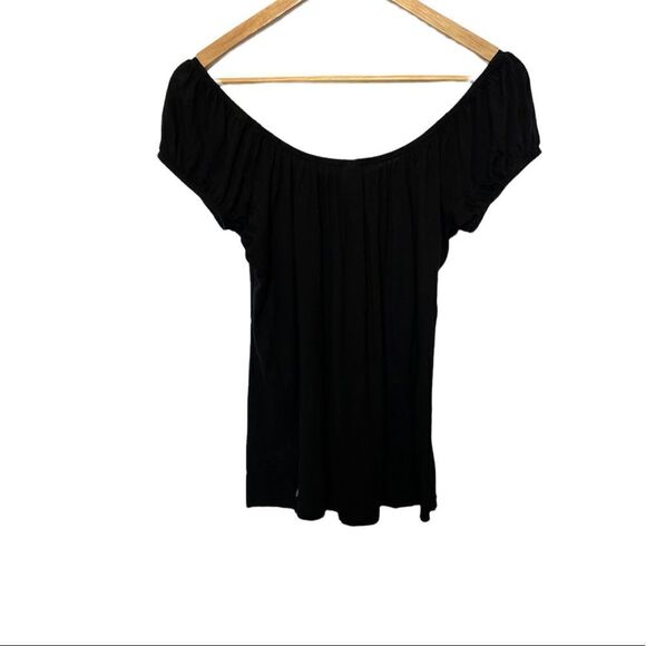 TNA Black Wide Elastic Shoulder Light Short Sleeve Top S - Picture 5 of 8